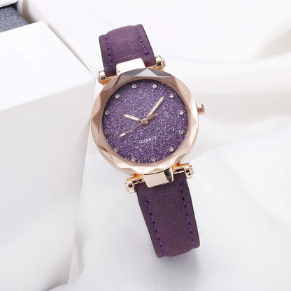Starry Watch with Sleek Alloy Case, Plexiglass Mirror, and Imitation Leather Strap in Vibrant Color Options