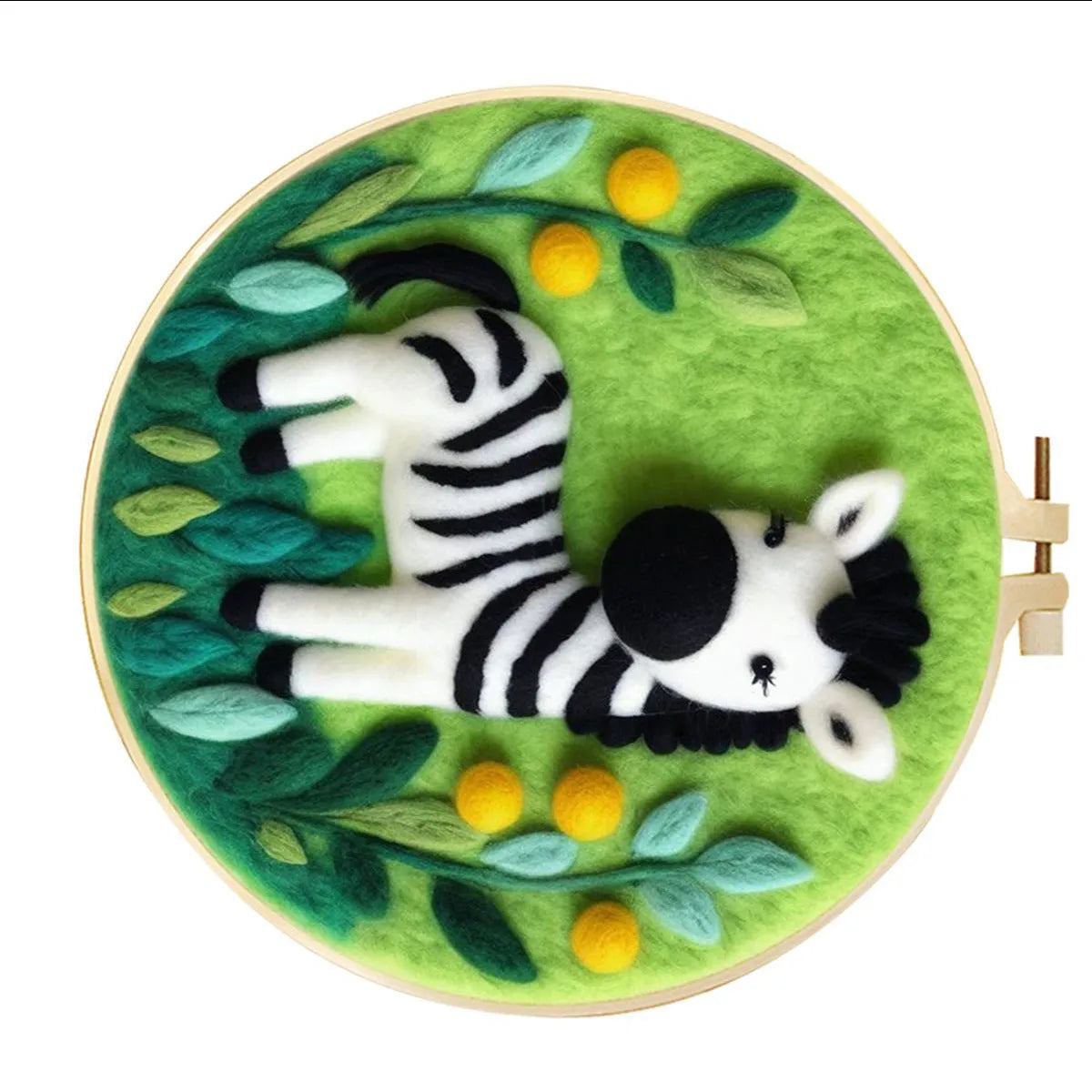 Round three-dimensional embroidery kit with linen fabric, wool felt pieces, and embroidery frame for 20x20 cm blanket painting