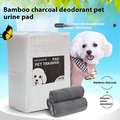 Pack of disposable pet urinal pads showing layered construction and size options S, M, L, XL for dogs and cats.