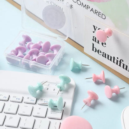 Plastic push pins in macaron colours - large and small sizes in boxed packaging