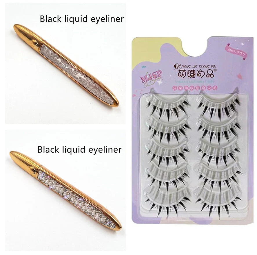 Self-adhesive false eyelashes with multicolour eyeliner for easy application and vibrant looks