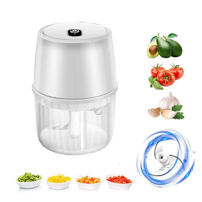 Compact USB Rechargeable Electric Garlic Press and Food Chopper with Stainless Steel Blades, Soft-Grip Lid, and Non-Slip Base
