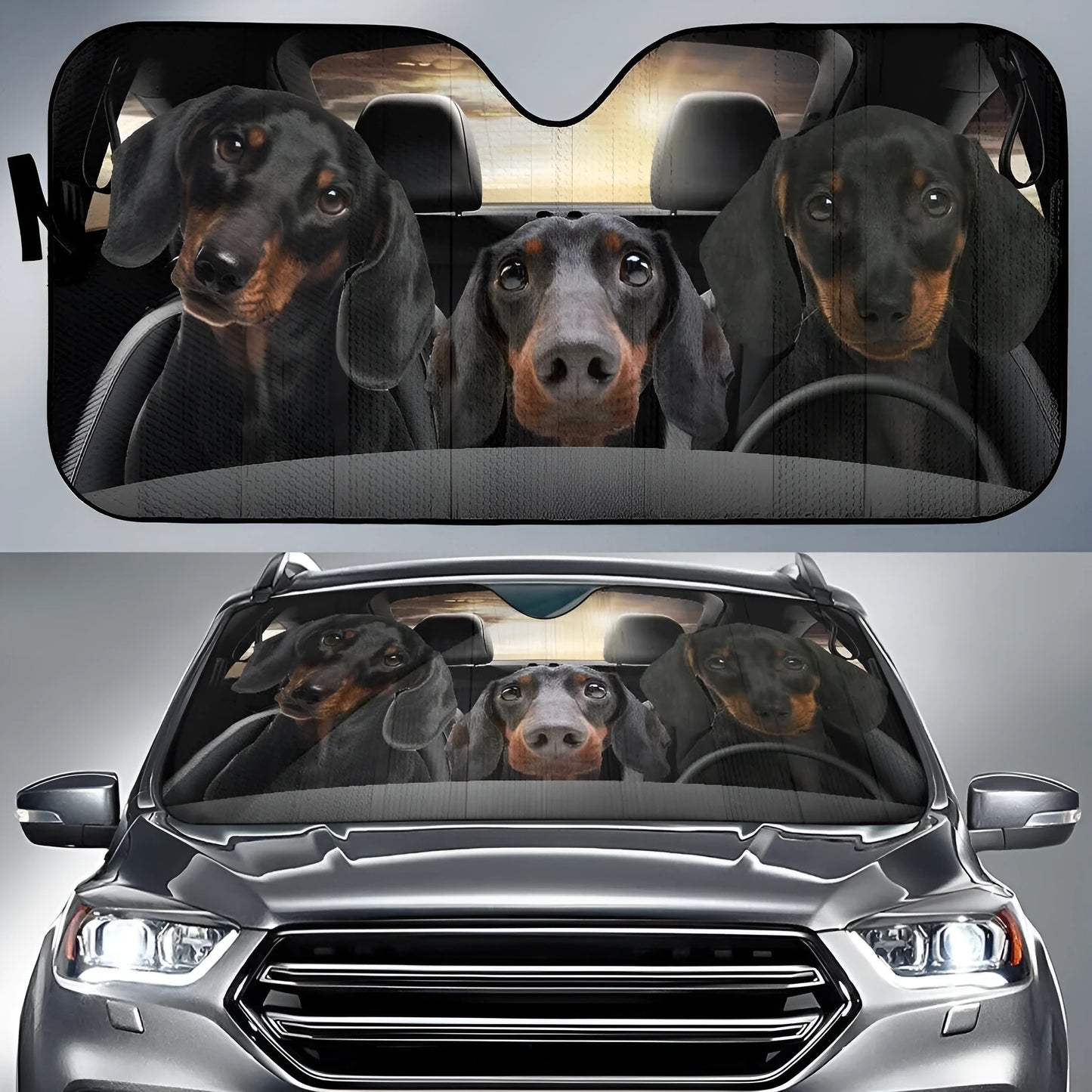 Car snow protection cover front gear with lanyard installation system for vehicle windshields