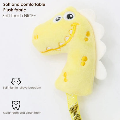 Set of four colourful plush cat toys: a mouse, a fish, a bunny, and a chew toy on a plain background.