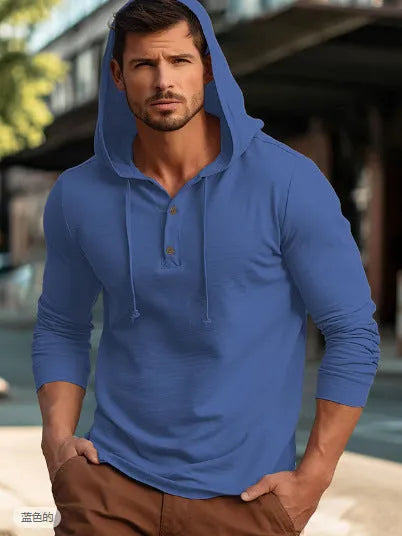 Men's casual cotton sports hoodie in pullover style with long sleeves, showing colour options