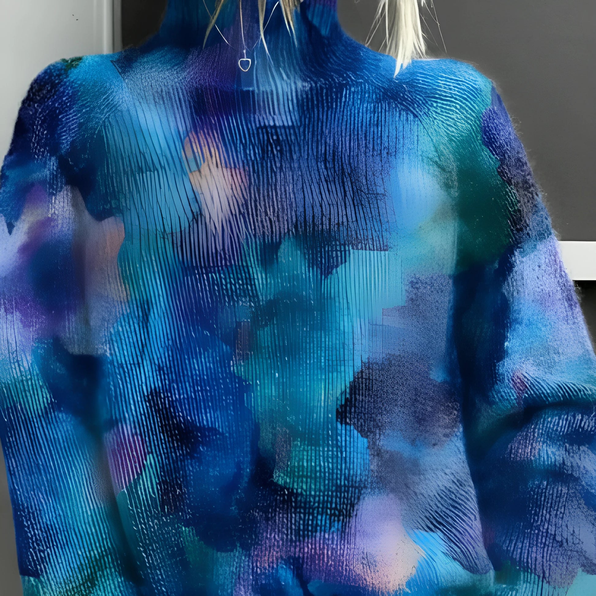 Women's long sleeve casual top with abstract 3D Christmas pattern printing in red and green.