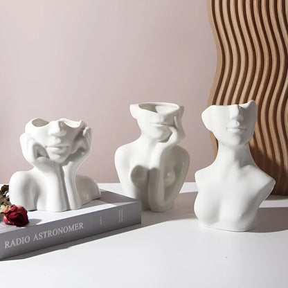 Human body shape ceramic vase with colour glazed finish in sculptural form