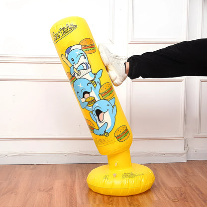 Yellow inflatable boxing column tumbler measuring 120x25cm for fitness training