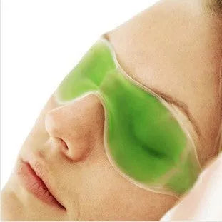 Blue reusable gel ice eye mask for cooling compress, measuring 16 by 5 cm.