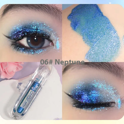 Chameleon rhinestone liquid eye shadow with pearlescent glittering highlights in six colour options