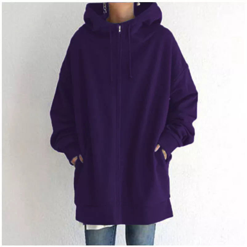 Women's full-zip fuzzy hoodie in various colours and sizes