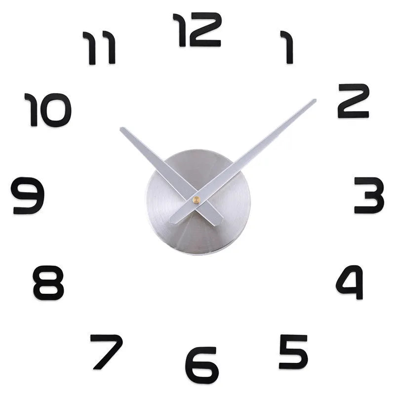 Silver-accented clear acrylic round wall clock 30cm diameter on white wall