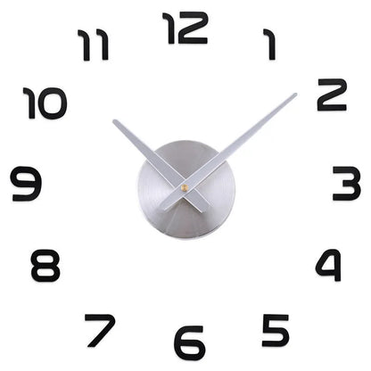 Silver-accented clear acrylic round wall clock 30cm diameter on white wall