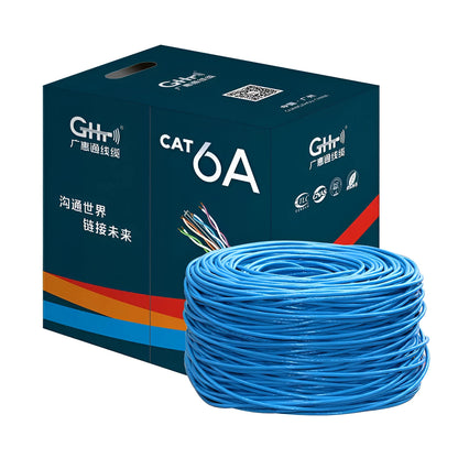 Reel of blue Category 6A oxygen-free copper network cable labelled 305 metres
