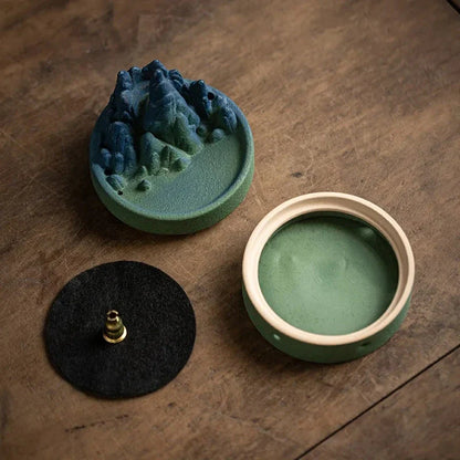 Ceramic incense burner with flowing water design, creating a serene and calming ambiance in the living space