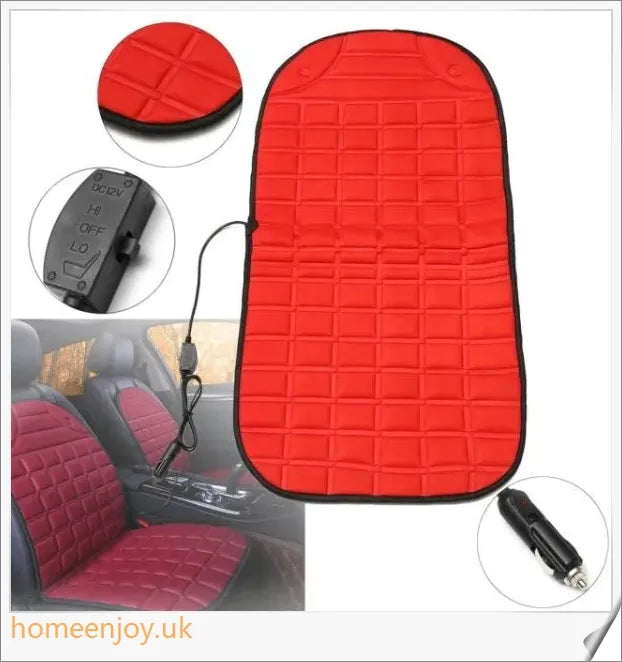 Electric heated car seat cushions in various colours, designed to keep drivers and passengers warm and comfortable during the winter months.