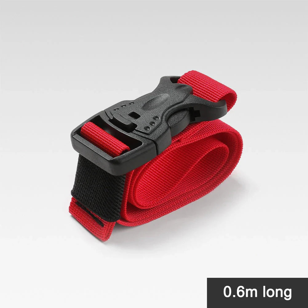 Durable nylon camping cargo tie down strap with adjustable cam buckle for securing outdoor gear and luggage