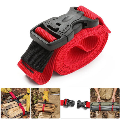 Durable nylon camping cargo tie down strap with adjustable cam buckle for securing outdoor gear and luggage