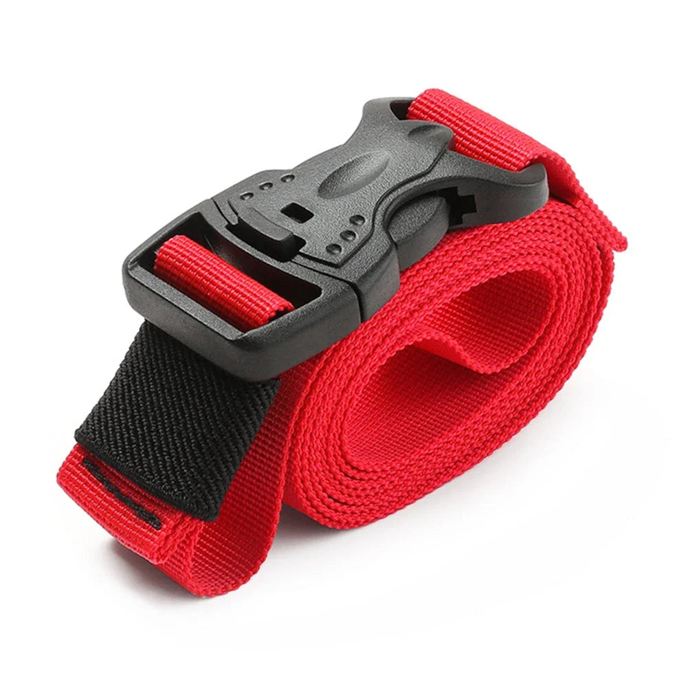 Durable nylon camping cargo tie down strap with adjustable cam buckle for securing outdoor gear and luggage