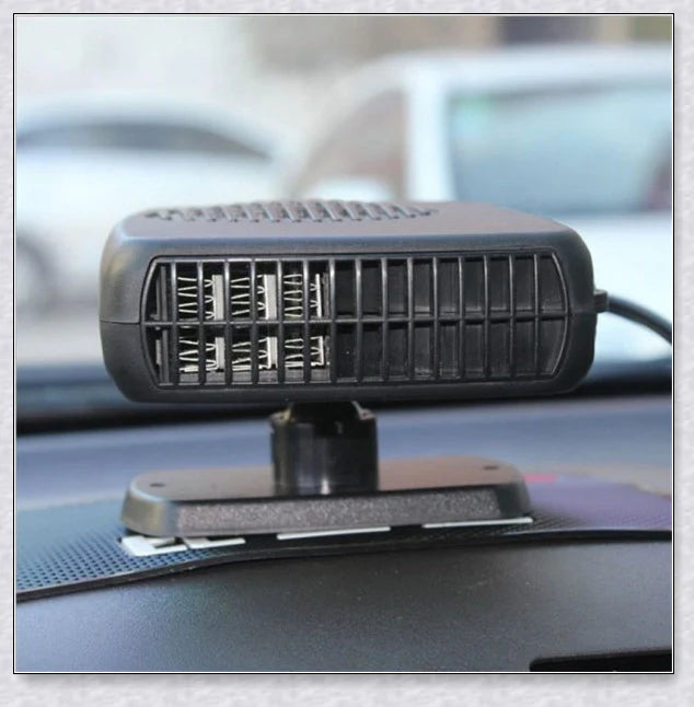 Powerful 12V plug-in car heater and defroster with flexible design and automatic safety features