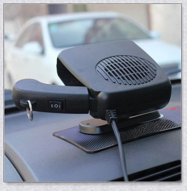 Powerful 12V plug-in car heater and defroster with flexible design and automatic safety features