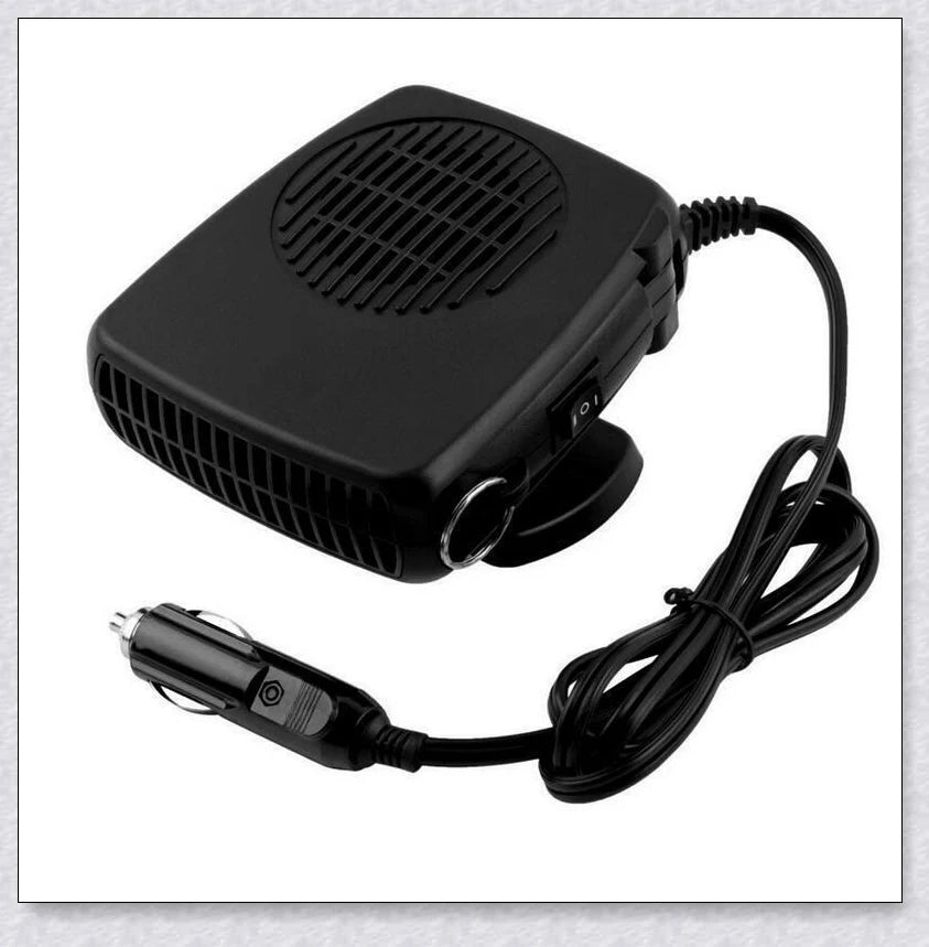 Powerful 12V plug-in car heater and defroster with flexible design and automatic safety features