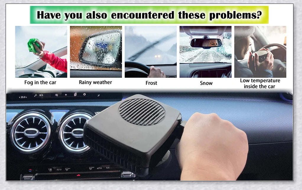 Powerful 12V plug-in car heater and defroster with flexible design and automatic safety features