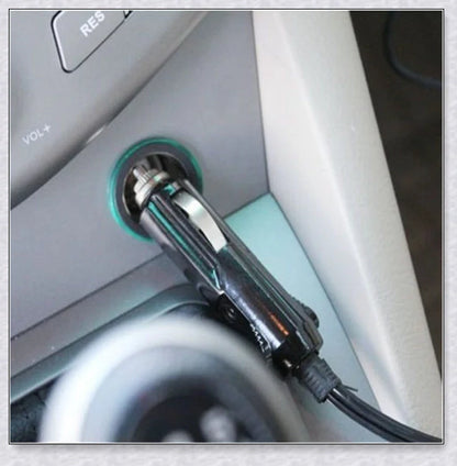Powerful 12V plug-in car heater and defroster with flexible design and automatic safety features