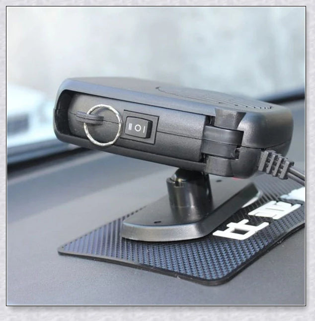 Powerful 12V plug-in car heater and defroster with flexible design and automatic safety features