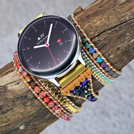 Love Black Gallstone Emperor Stone Rice Bead Woven Watch Strap - Premium UK Accessory with Natural Stone Beads and Unique Textural Appeal