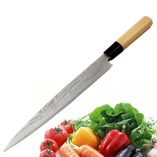 Premium stainless steel filleting knife with wooden handle, suitable for slicing fish, meat, and other ingredients in the kitchen