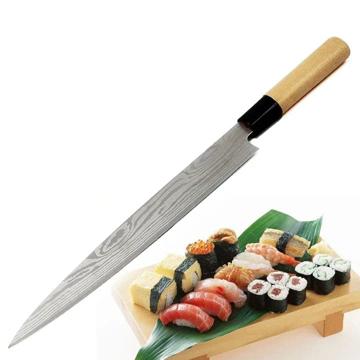 Premium stainless steel filleting knife with wooden handle, suitable for slicing fish, meat, and other ingredients in the kitchen