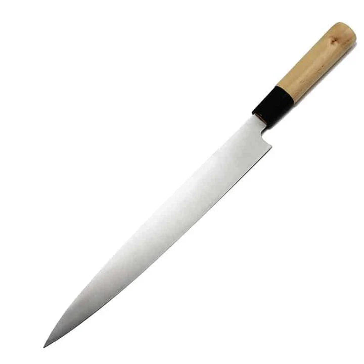 Premium stainless steel filleting knife with wooden handle, suitable for slicing fish, meat, and other ingredients in the kitchen
