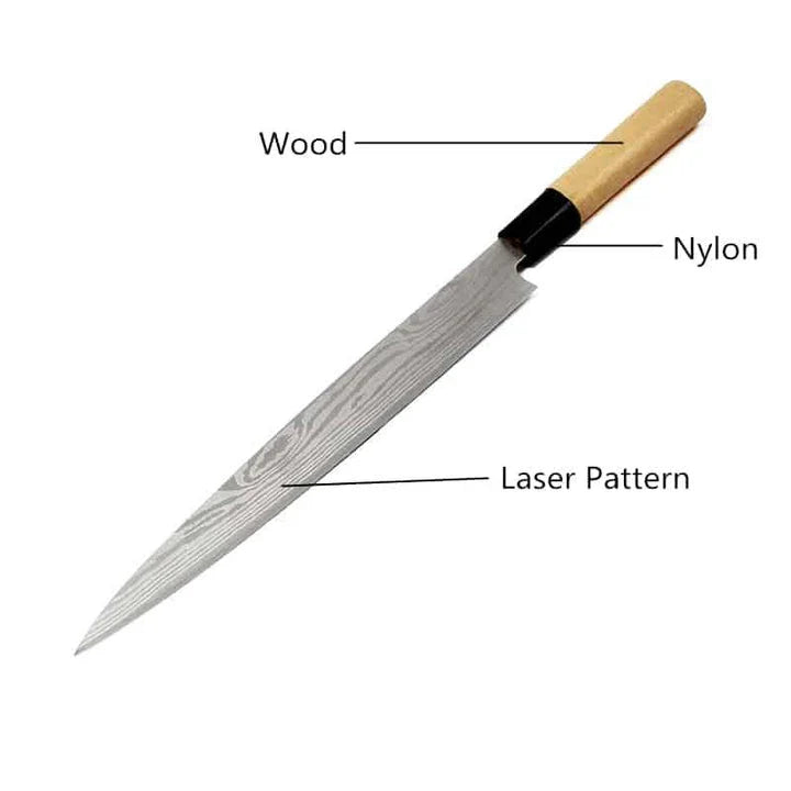 Premium stainless steel filleting knife with wooden handle, suitable for slicing fish, meat, and other ingredients in the kitchen