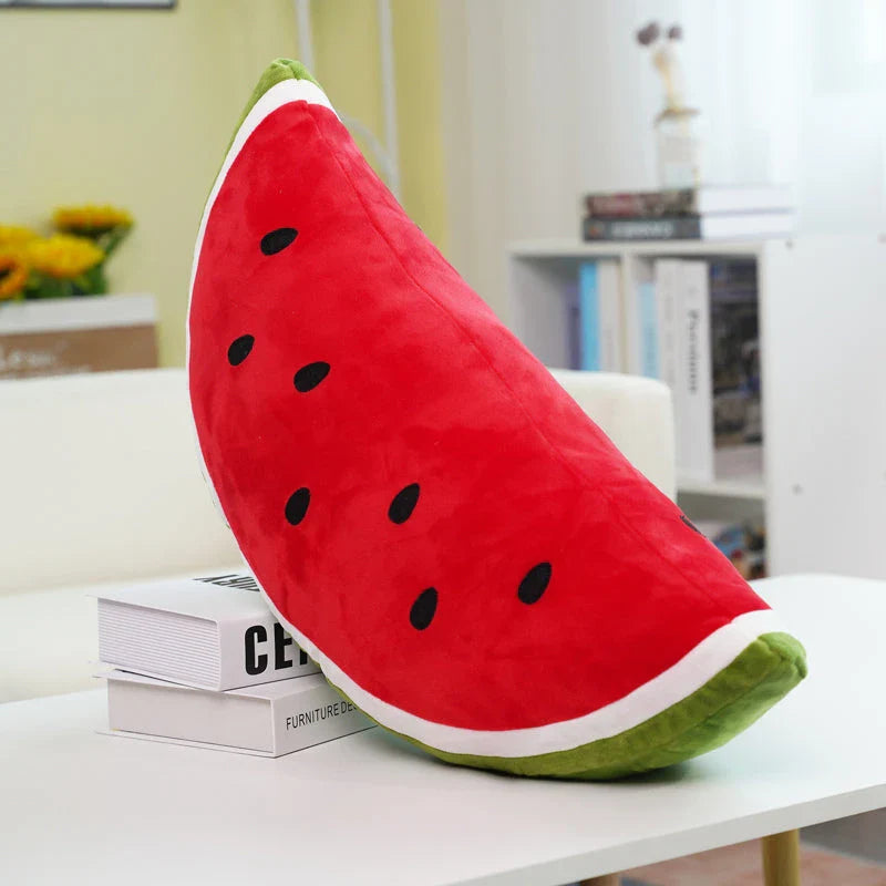 A lifelike plush watermelon toy with a soft, cuddly design that is perfect for children and adults.
