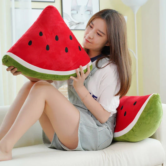 A lifelike plush watermelon toy with a soft, cuddly design that is perfect for children and adults.