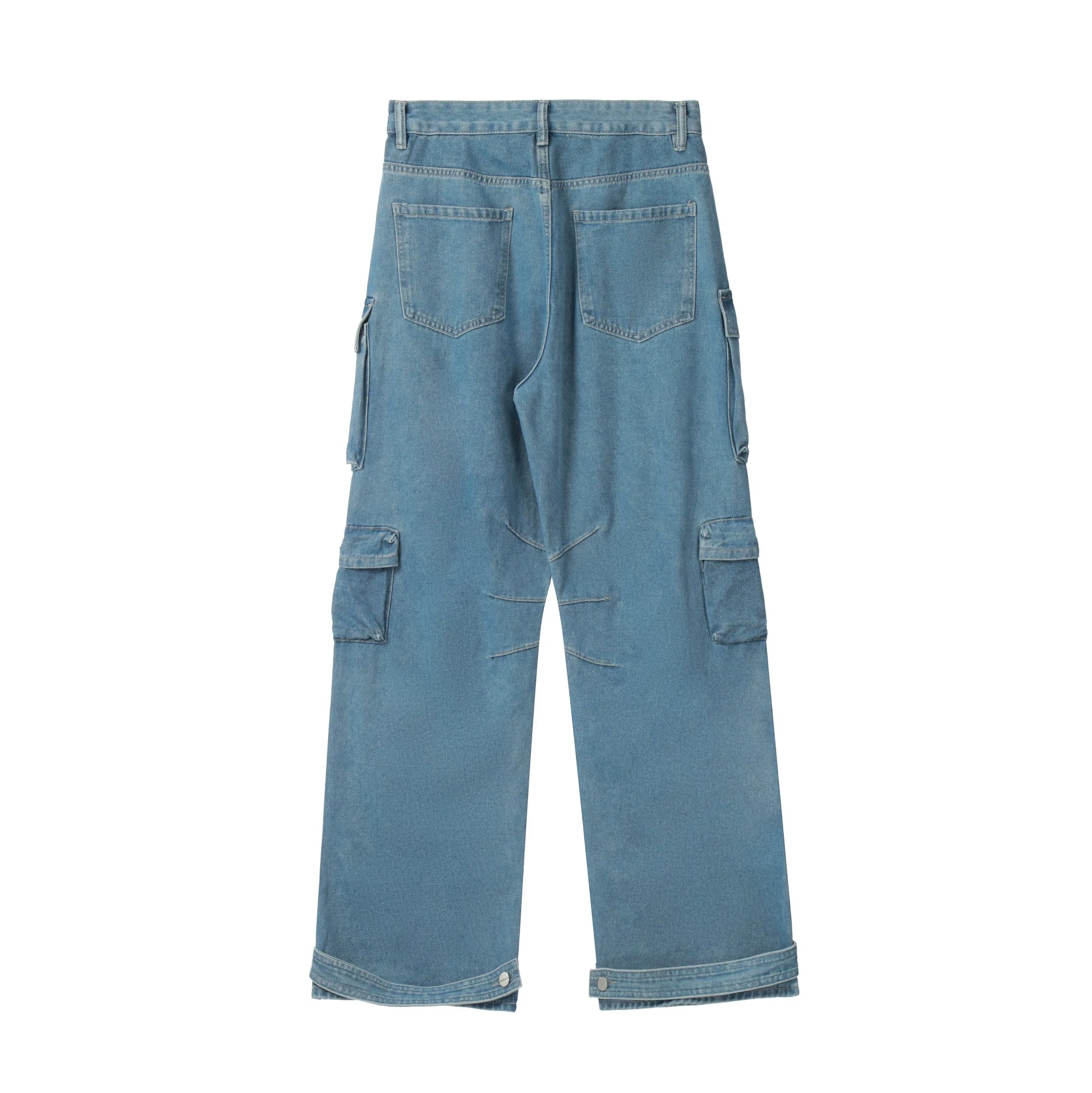 American High Street Multi-pocket Washed Baggy Jeans in Blue, featuring a relaxed, baggy fit and multiple pockets for functional style.