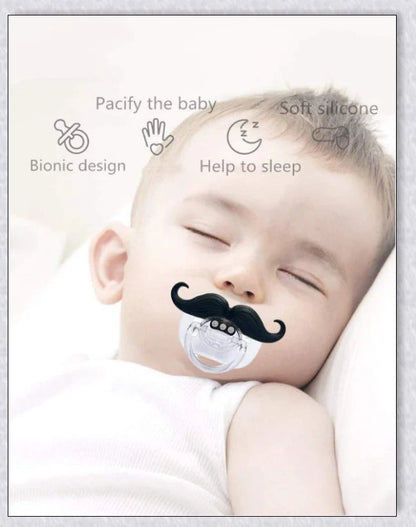 Adorable mustache-themed pacifier for newborns, designed with premium materials for safety and comfort