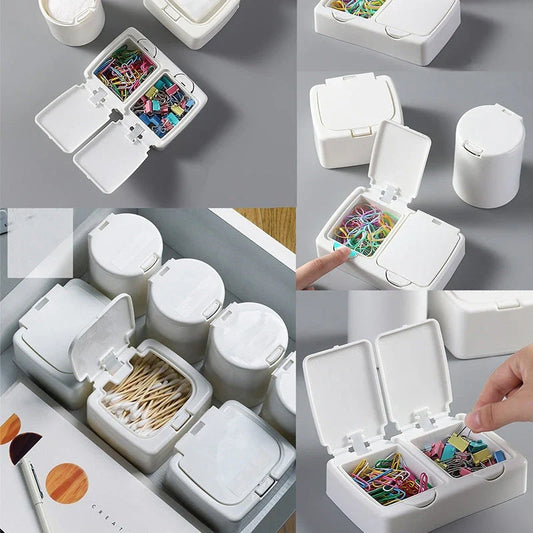 Three white plastic storage boxes for organising eyelash extension tools and accessories