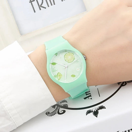 A children's wristwatch with a vibrant lemon-inspired design, featuring a waterproof casing and luminous dial for easy time-telling.