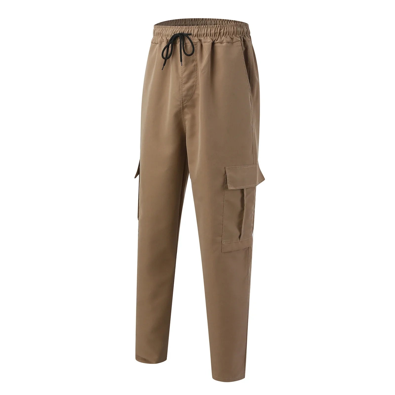 Casual cargo trousers for men in a relaxed, straight-leg fit with a drawstring waist and multiple pockets