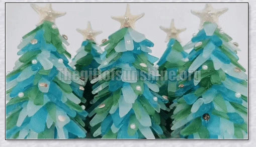 Handcrafted sea glass Christmas tree in coastal blue, green, and turquoise colours