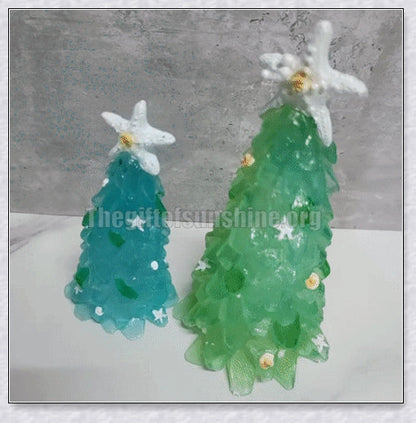 Handcrafted sea glass Christmas tree in coastal blue, green, and turquoise colours