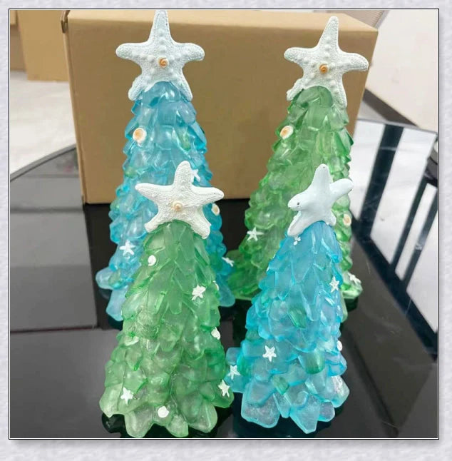 Handcrafted sea glass Christmas tree in coastal blue, green, and turquoise colours