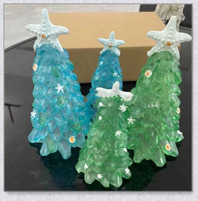 Handcrafted sea glass Christmas tree in coastal blue, green, and turquoise colours