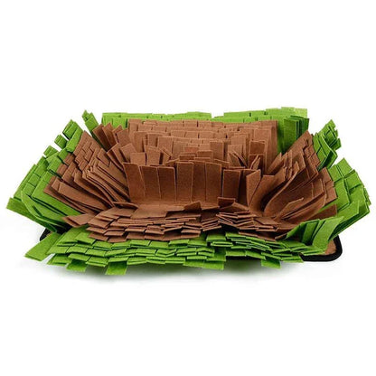A green, textured sniffing mat designed to stimulate a dog's natural exploration and curiosity