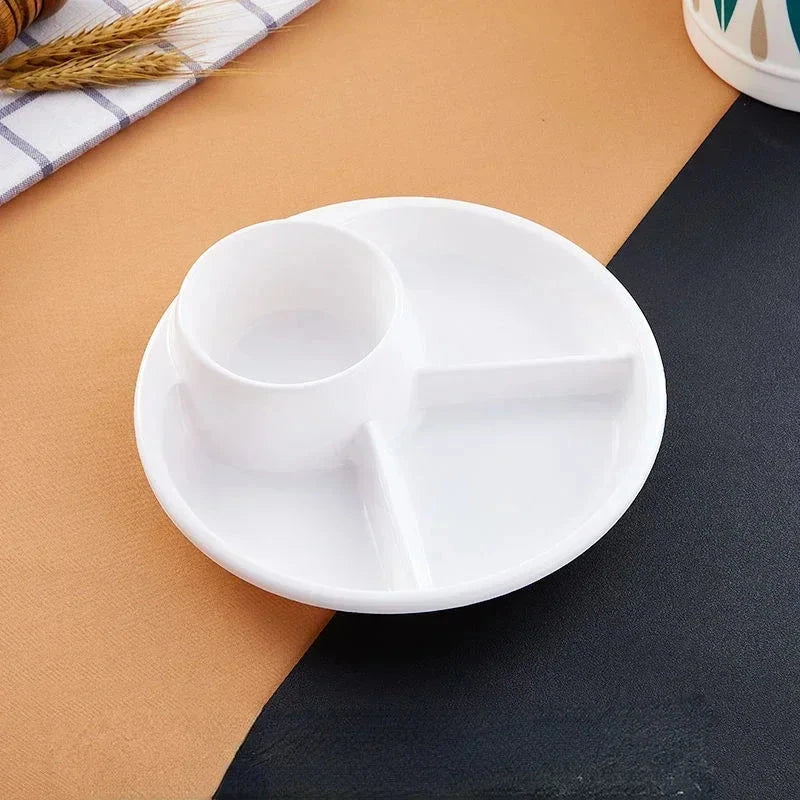 A blue bariatric portion control plate with clearly marked compartments for proteins, carbs, and vegetables