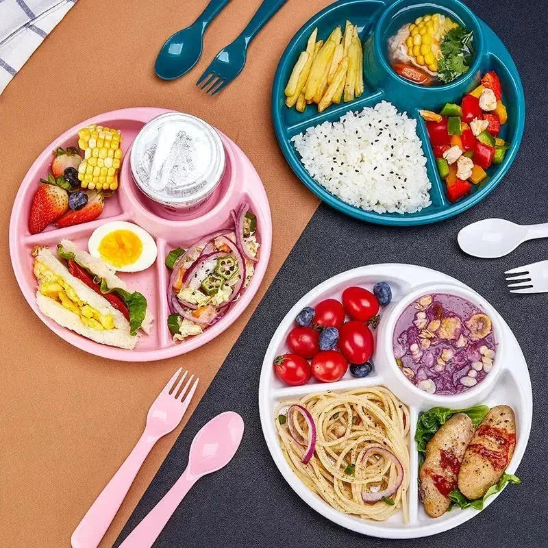 A blue bariatric portion control plate with clearly marked compartments for proteins, carbs, and vegetables