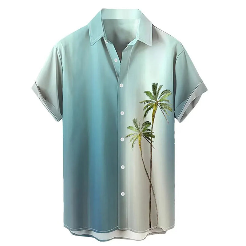 Men's short-sleeved Hawaiian shirt in polyester blend fabric with 3D printed colour matching pattern, regular fit cardigan style for casual leisure wear, available in seven sizes from S to XXXXL for teenagers and adults.