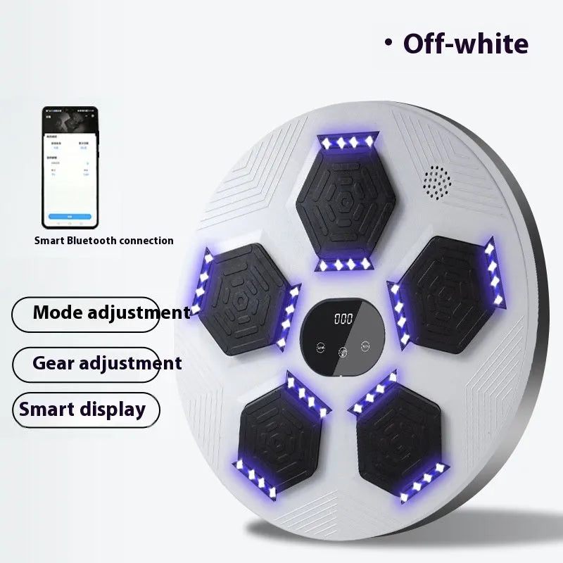 Smart music boxing machine reaction target hanging on wall with boxing gloves